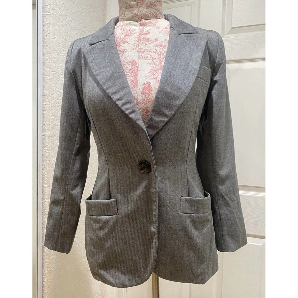 Yves Saint Laurent Rive Gauche Wool Blazer Women’s 38 Gray Designer Geometric